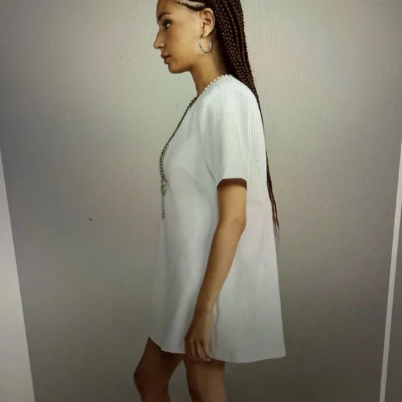 AREA White Dress with Crystal Detail - Picture 4 of 12